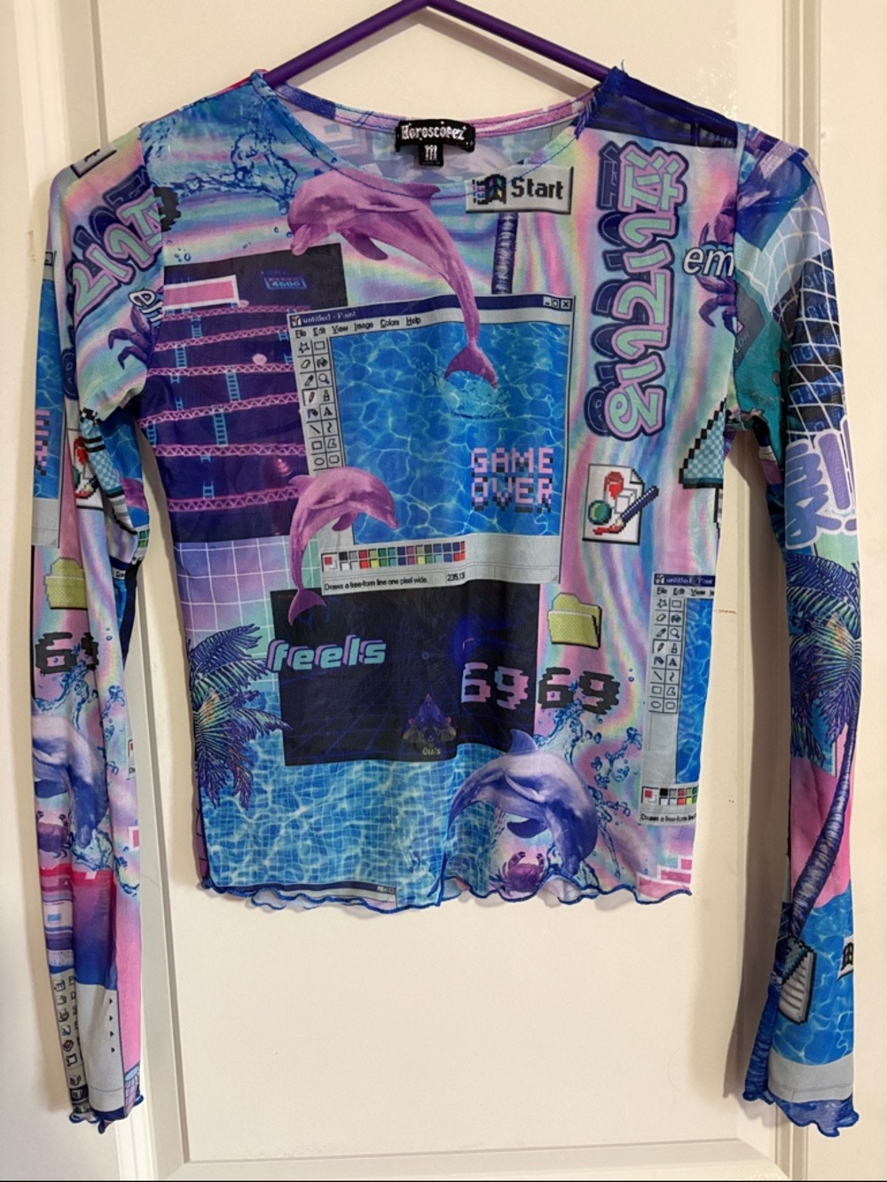 Dolls Kill Multicolor Mesh Long Sleeve Graphic Tee